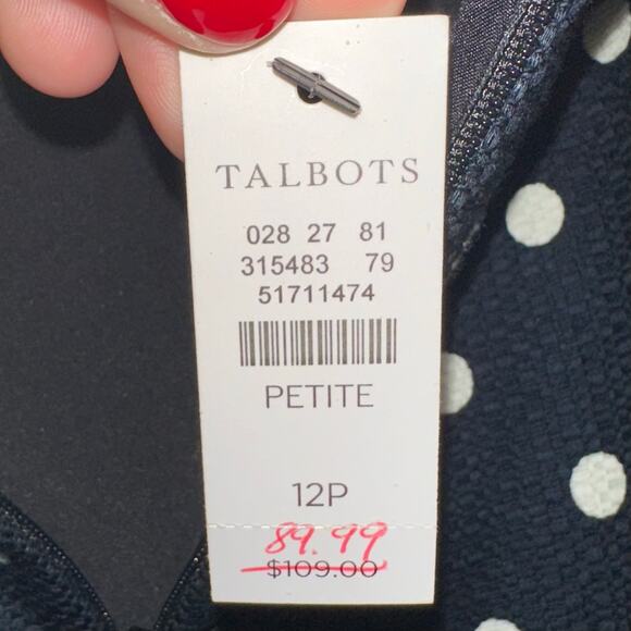 NWT Talbots Petites Navy & White Polka Dot Cotton Pencil Skirt Size 12P - Picture 6 of 13